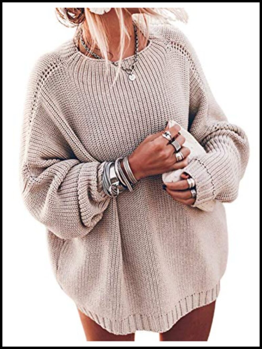 Women's Oversized Chunky Knit Pullover Sweater Mock Neck Batwing Sleeve